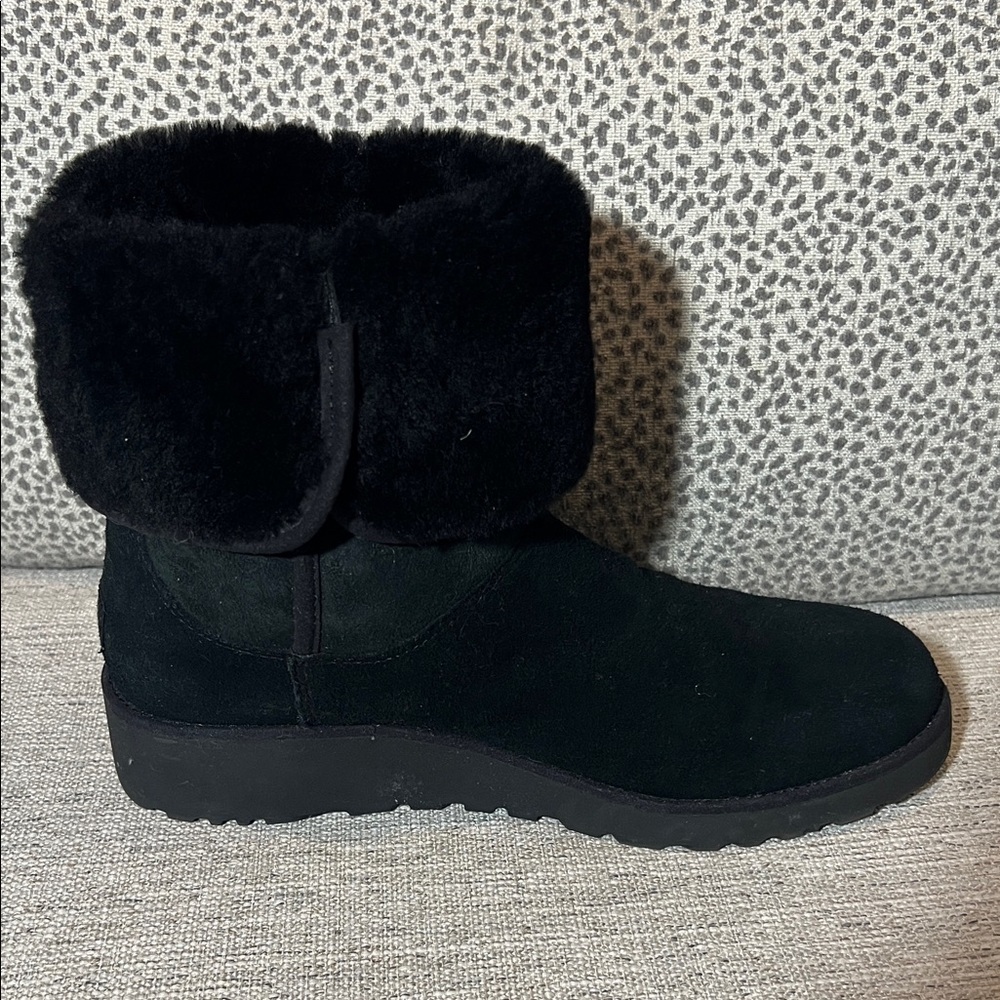 Women's Black Fur-Lined UGG Boots Ladies 9.5. SH169 - Picture 3 of 9
